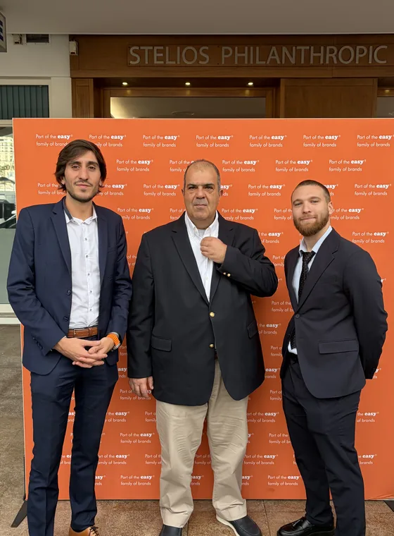 The co-founders of easyVirtual.tours alongside Sir Stelios Haji-Ioannou.