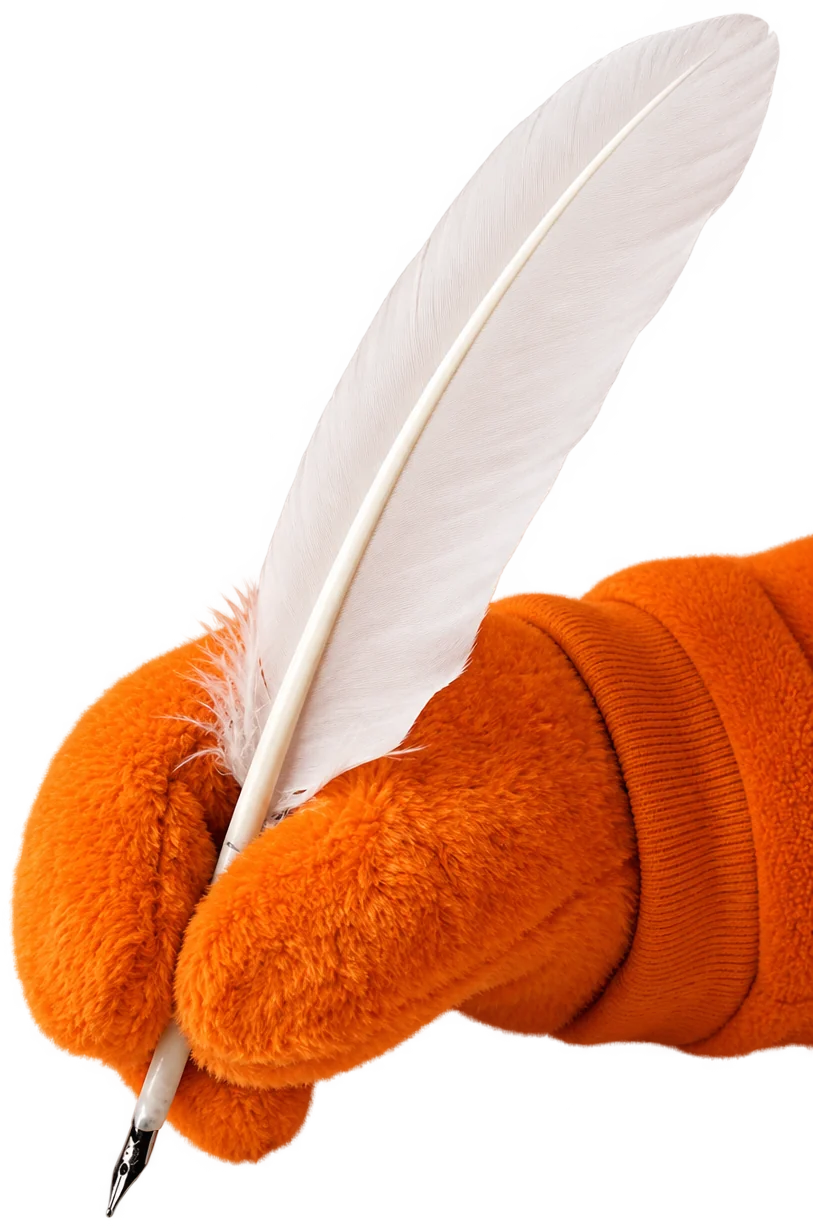 Patte de l'ours easyVirtual.tours tenant une plume d'écriture