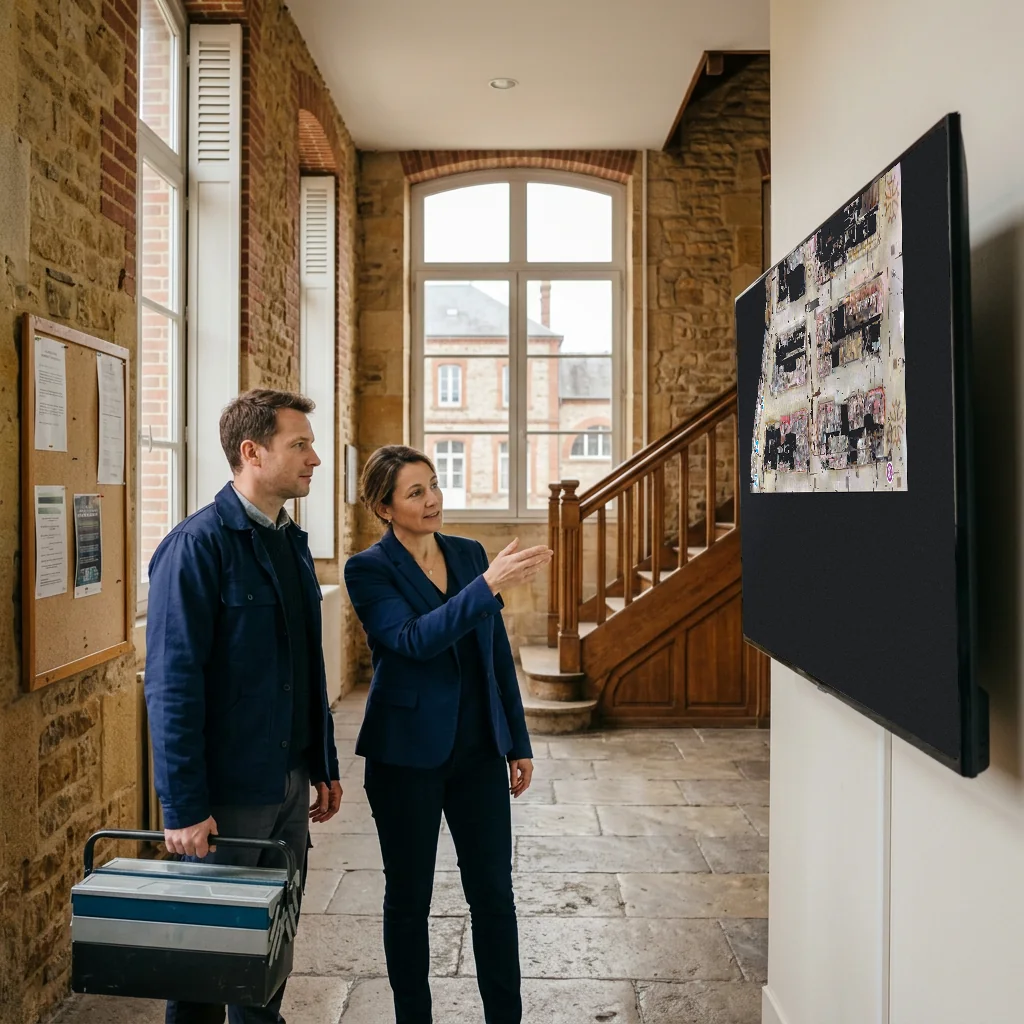 Plan de niveau ouvert dans une visite virtuelle, avec ses points d'intérêt