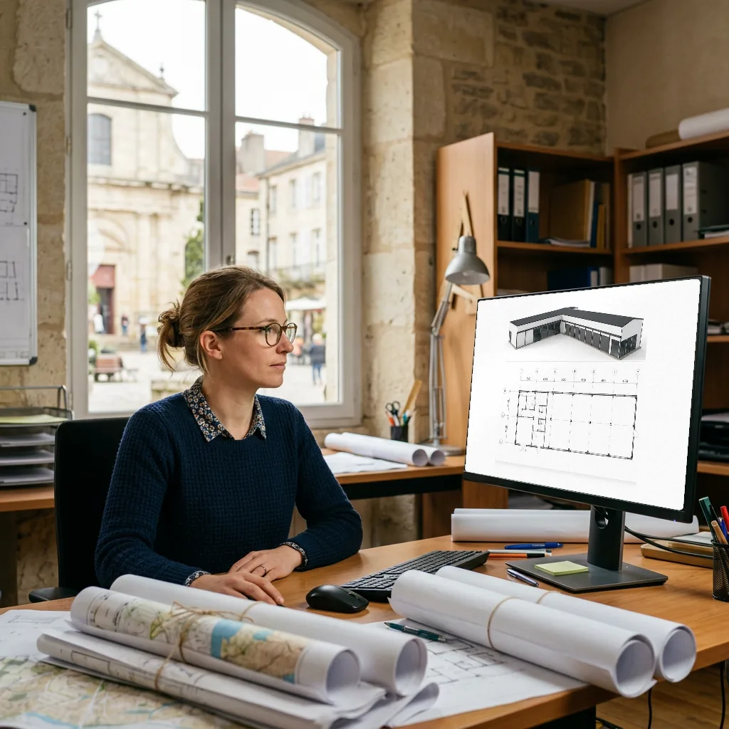 Maquette BIM et plan de l'existant ouverts sur un poste de travail