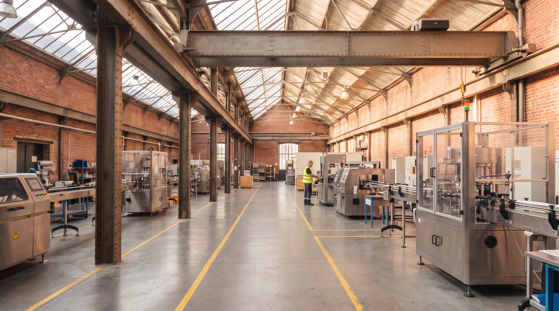 Brick industrial hall surveyed with a 3D scan