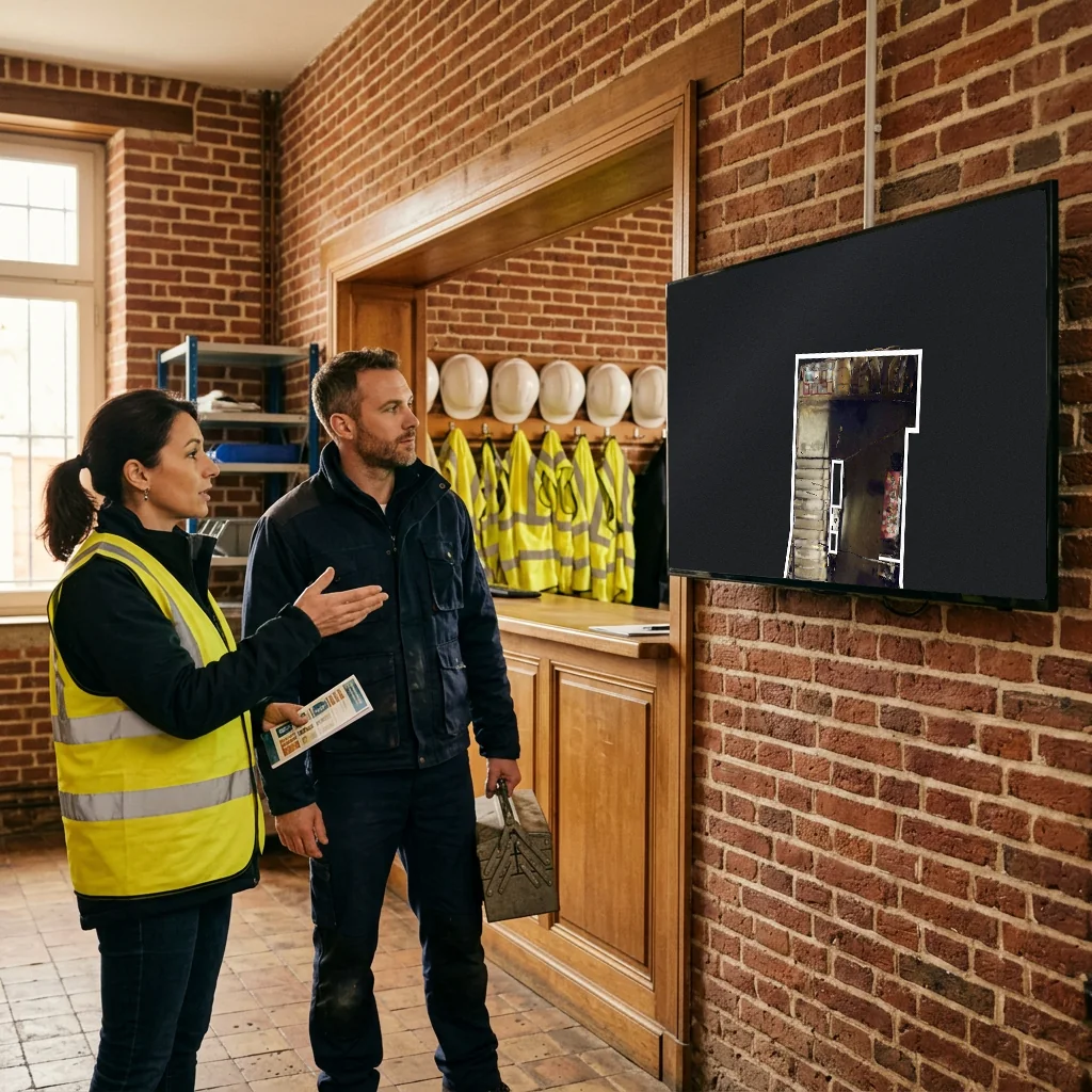 Plan de niveau ouvert dans une visite virtuelle, avec ses points d'intérêt