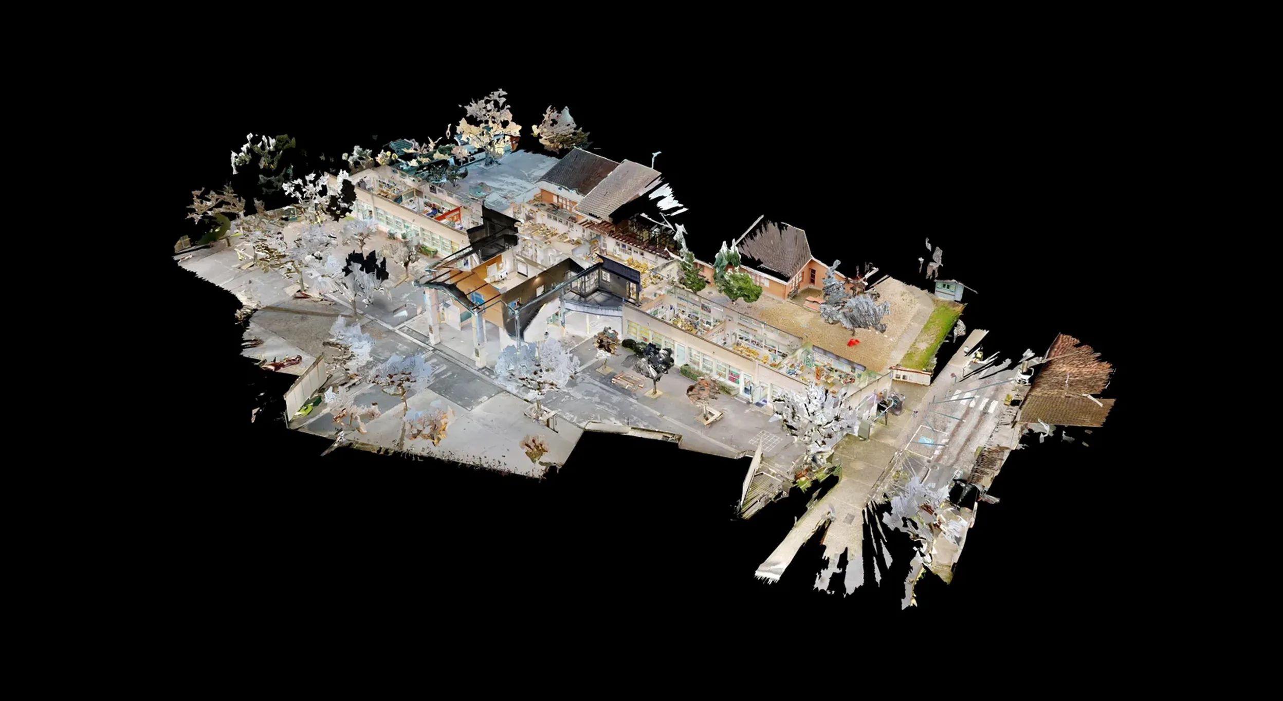 Point cloud of several council buildings surveyed by 3D scan, shown on a tablet