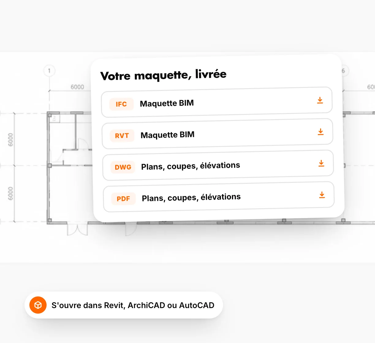 List of files delivered: BIM model in IFC and RVT, plans in DWG and PDF