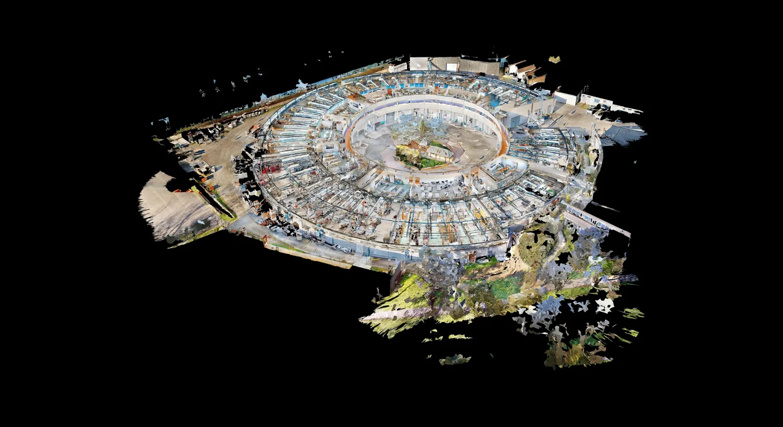 Point cloud of a campus surveyed by 3D scan, shown on a tablet