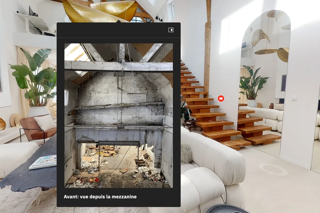 Point d'intérêt ouvert dans une visite virtuelle, sur une photo d'avant travaux