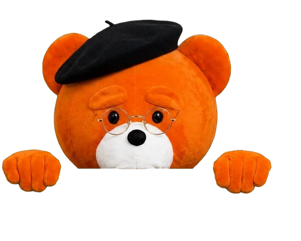 The easyVirtual.tours bear, the brand mascot, dressed for the Culture & heritage industry, hanging on to the edge of the card