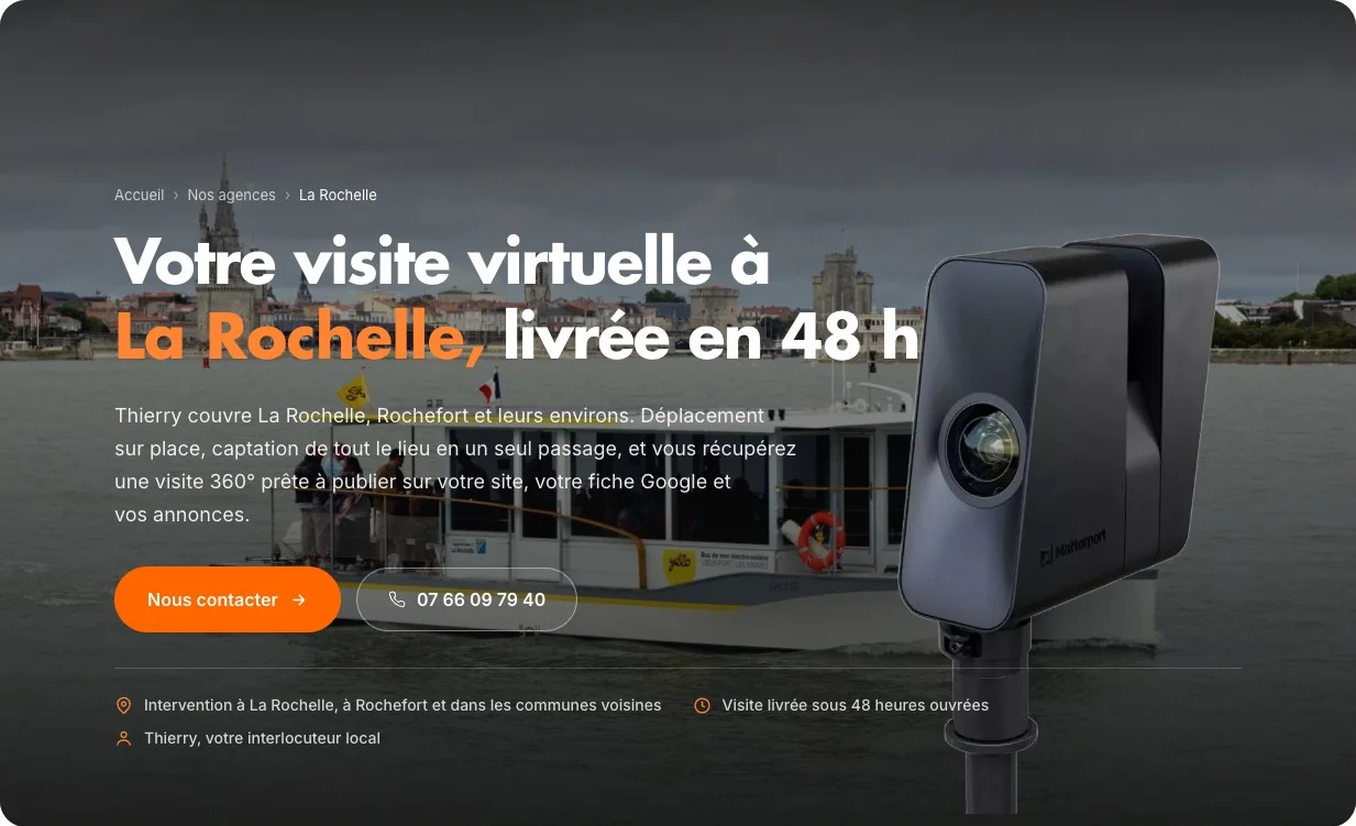 An easyVirtual.tours agency page, named after its town, shown on the website