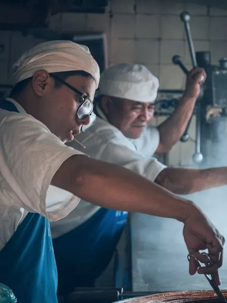 Two chefs at work in a professional kitchen
