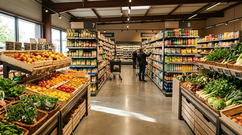 Rayons d'un magasin alimentaire captés en visite virtuelle 360°