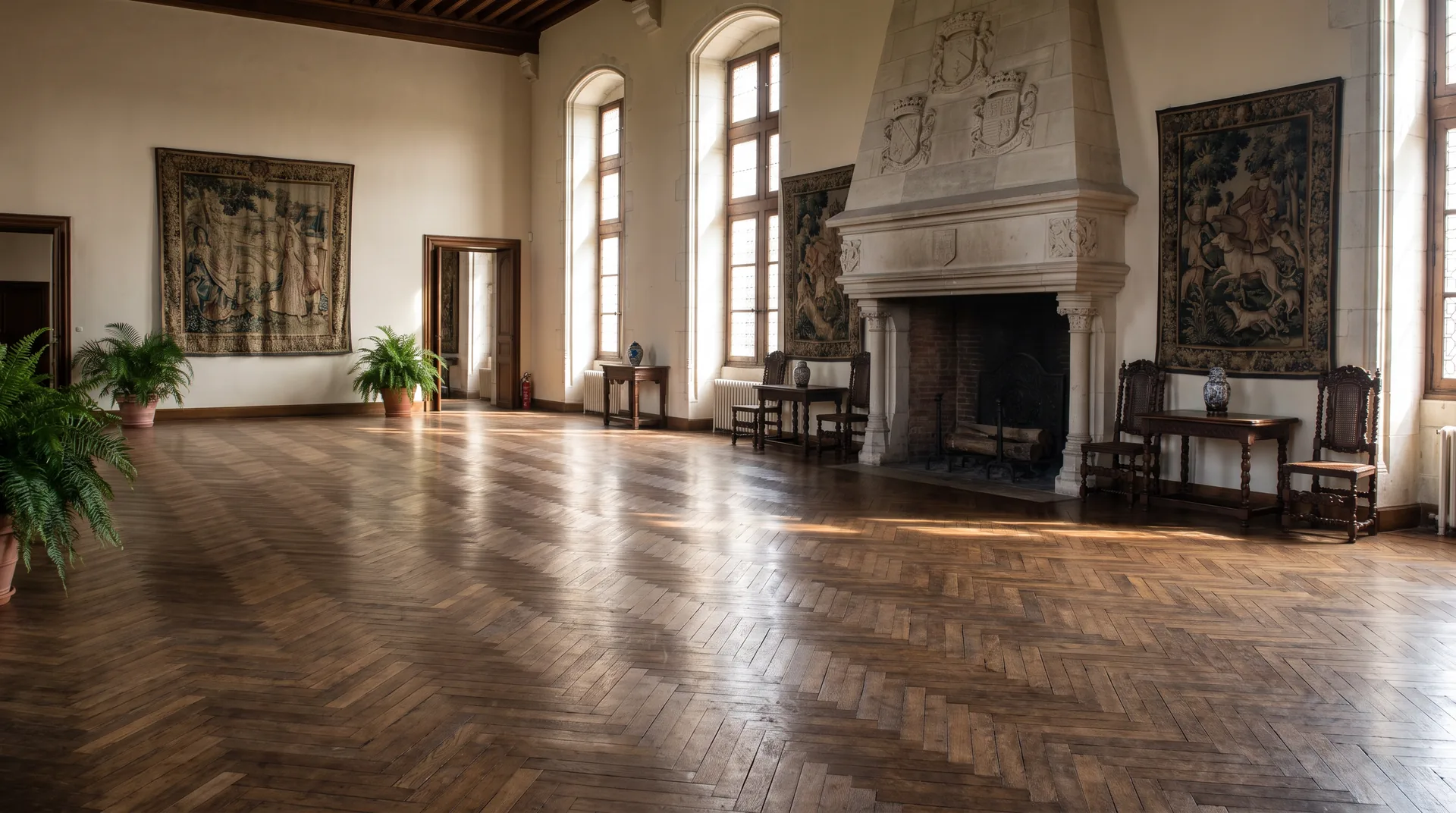 Vaulted great hall of a Loire Valley château