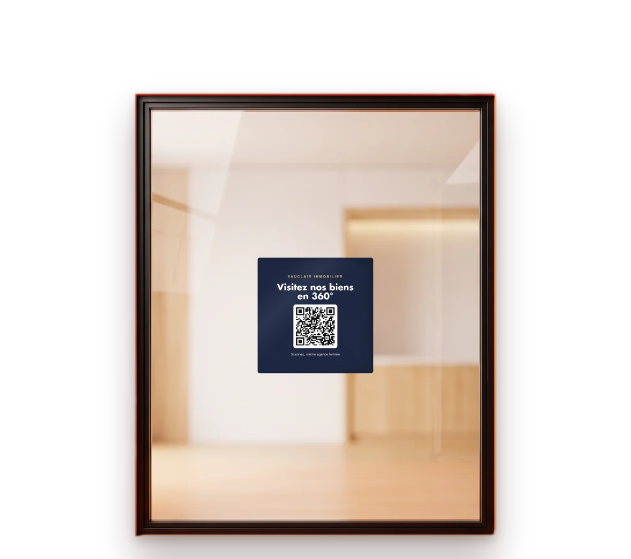 Shop window with a QR code sticker linking to the virtual tour