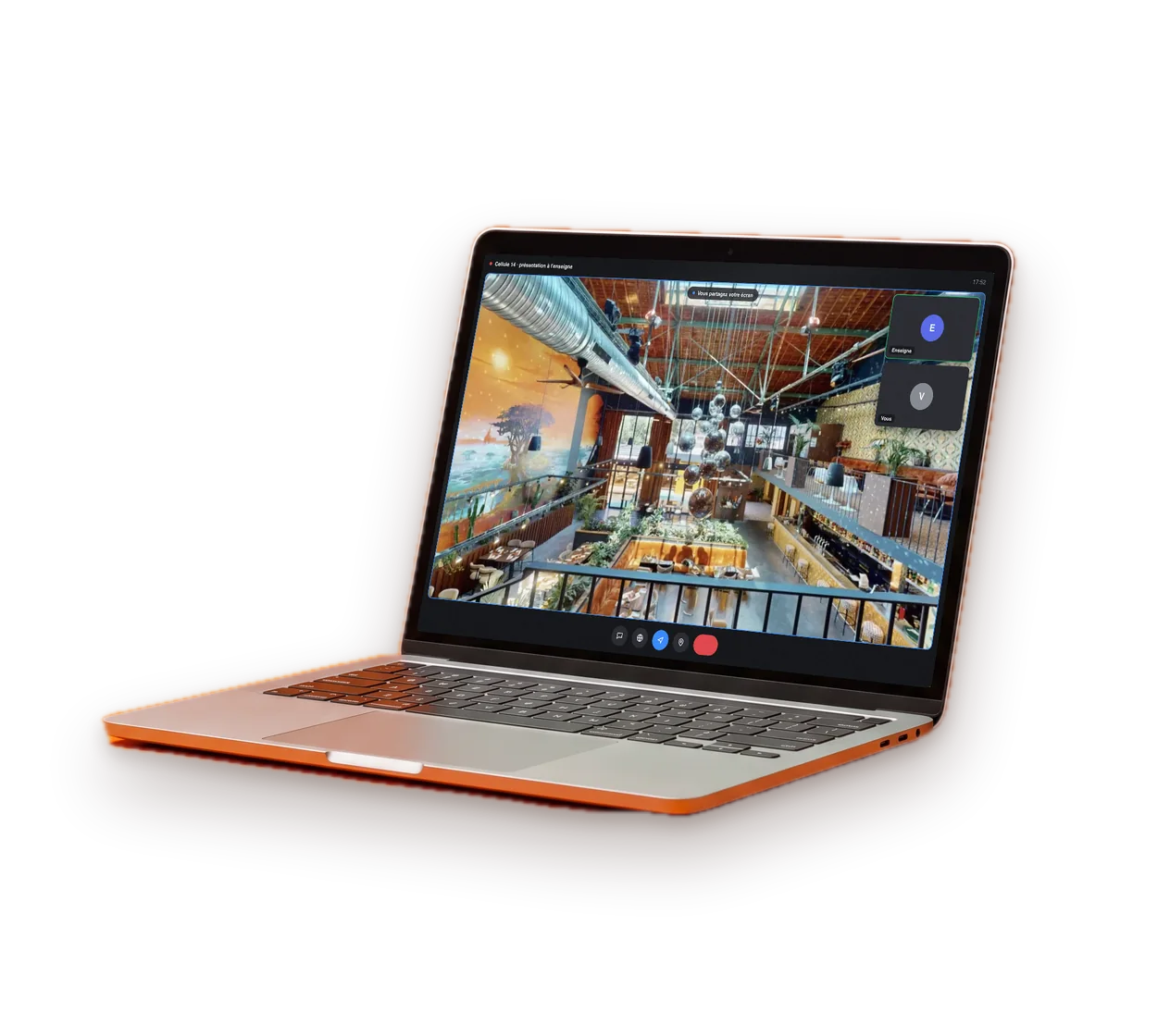 Ordinateur portable en visioconférence, la visite virtuelle en partage d'écran