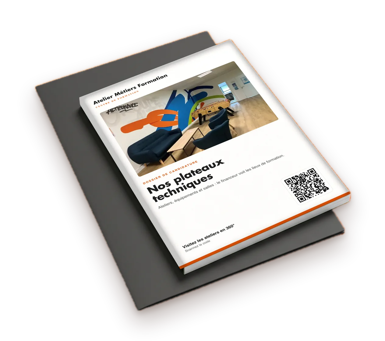 Dossier de présentation imprimé avec un code QR vers la visite virtuelle