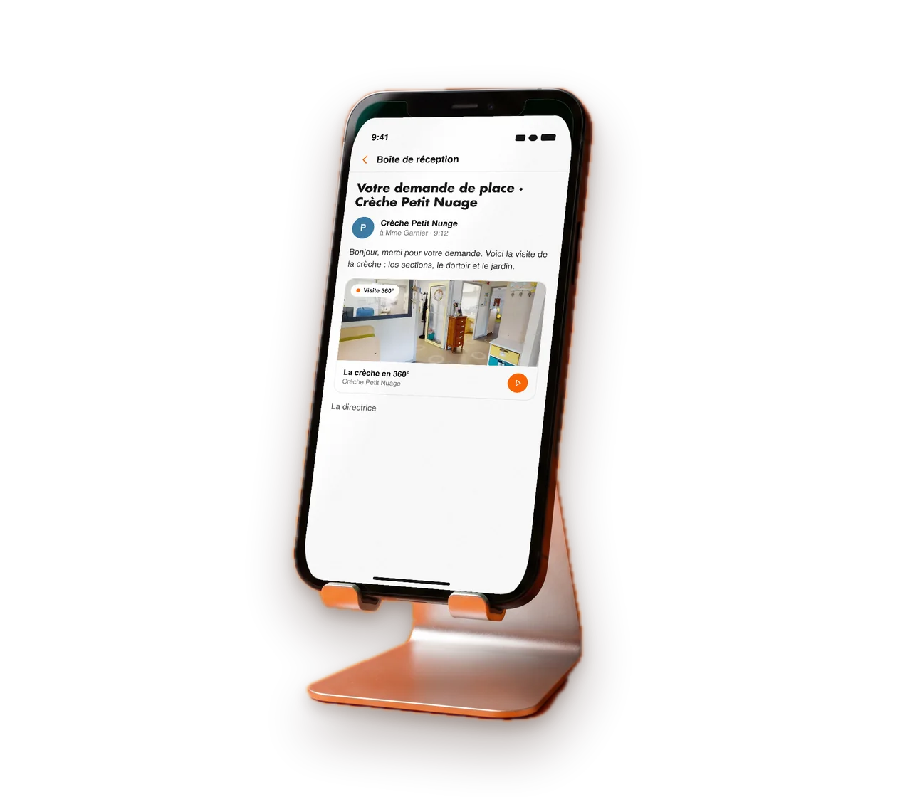 Smartphone showing an email containing the virtual tour link
