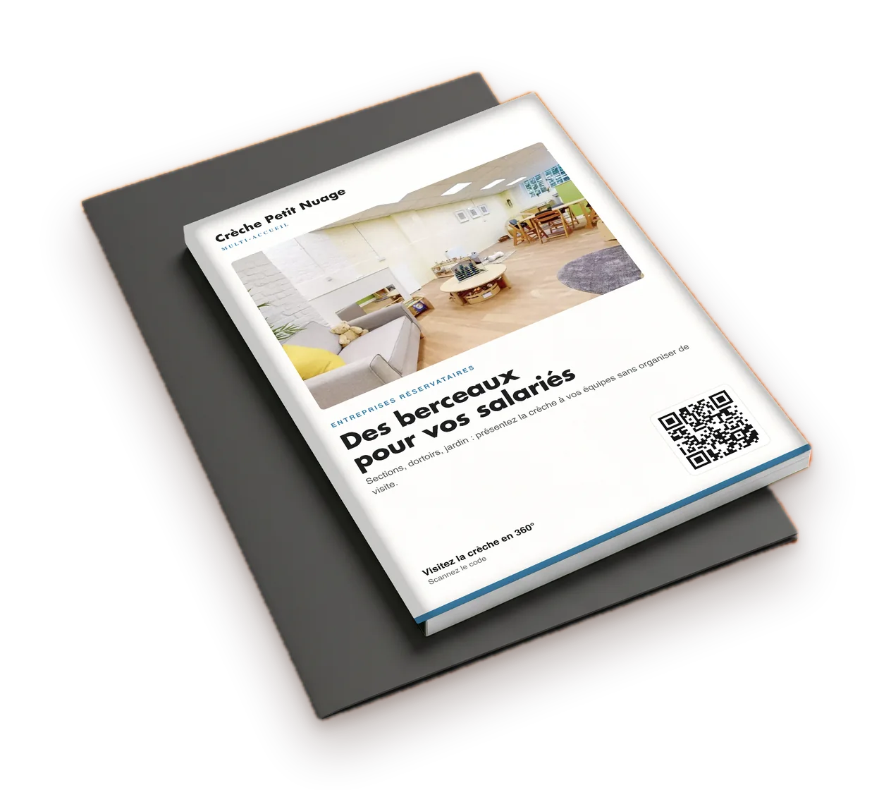 Printed presentation pack with a QR code linking to the virtual tour