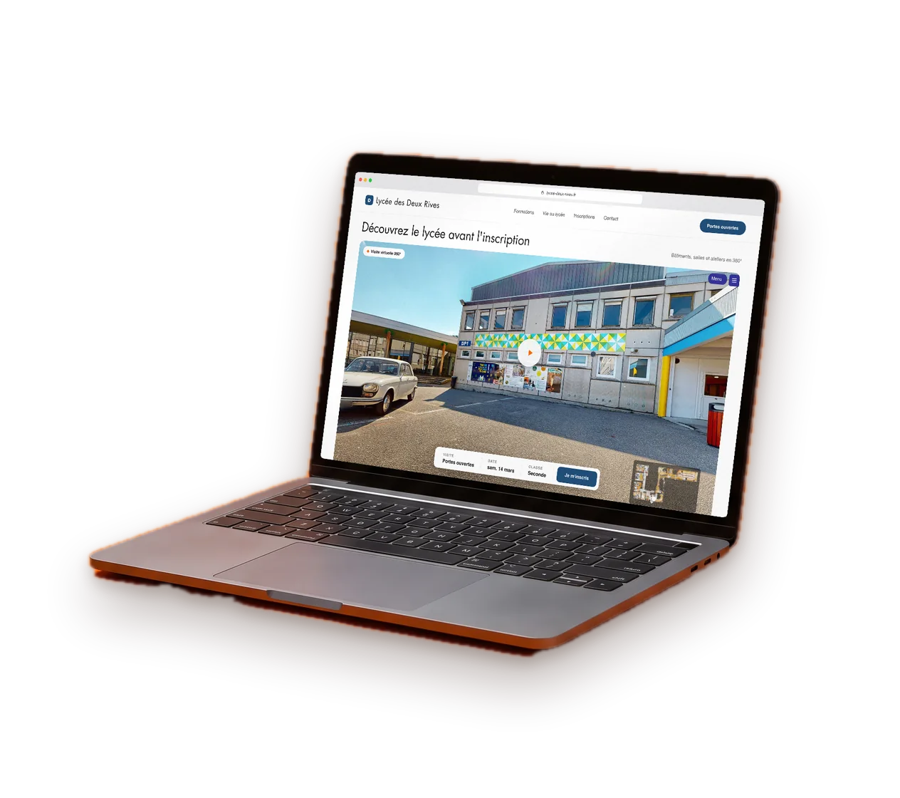 Laptop showing an organisation’s website with its virtual tour embedded
