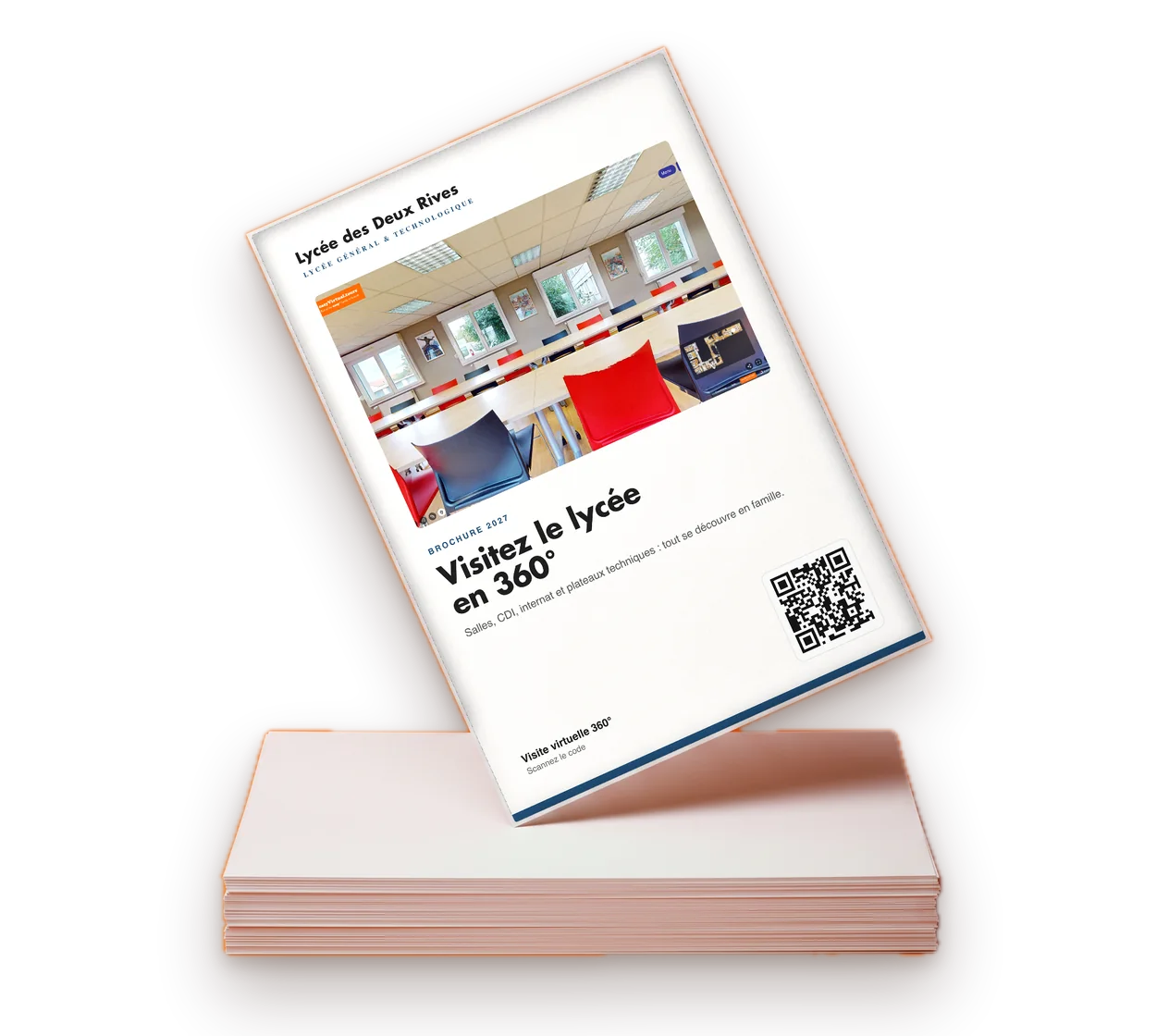 Printed brochure with a QR code linking to the virtual tour