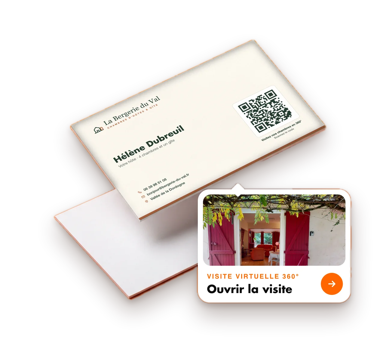 Carte de visite avec un code QR qui ouvre la visite virtuelle