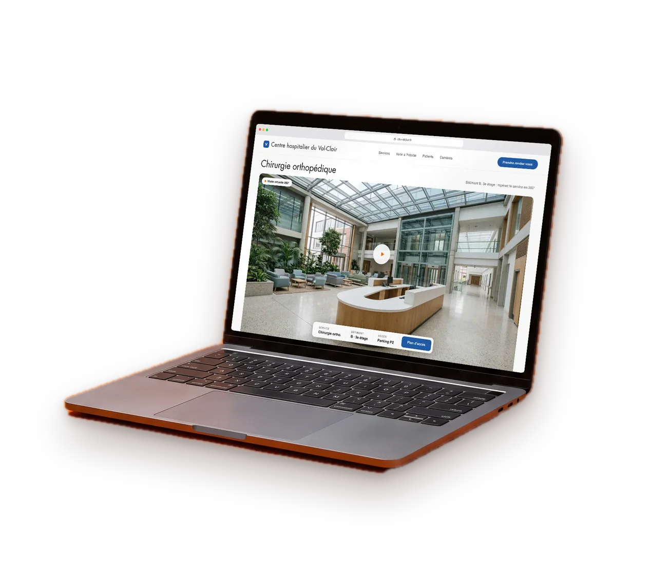 Laptop showing an organisation’s website with its virtual tour embedded