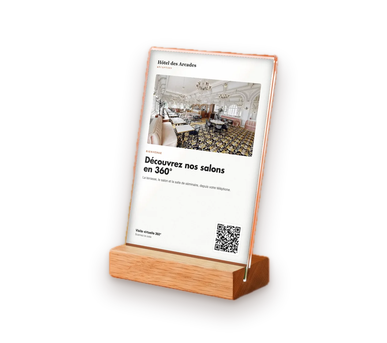 Chevalet de réception avec un code QR vers la visite virtuelle