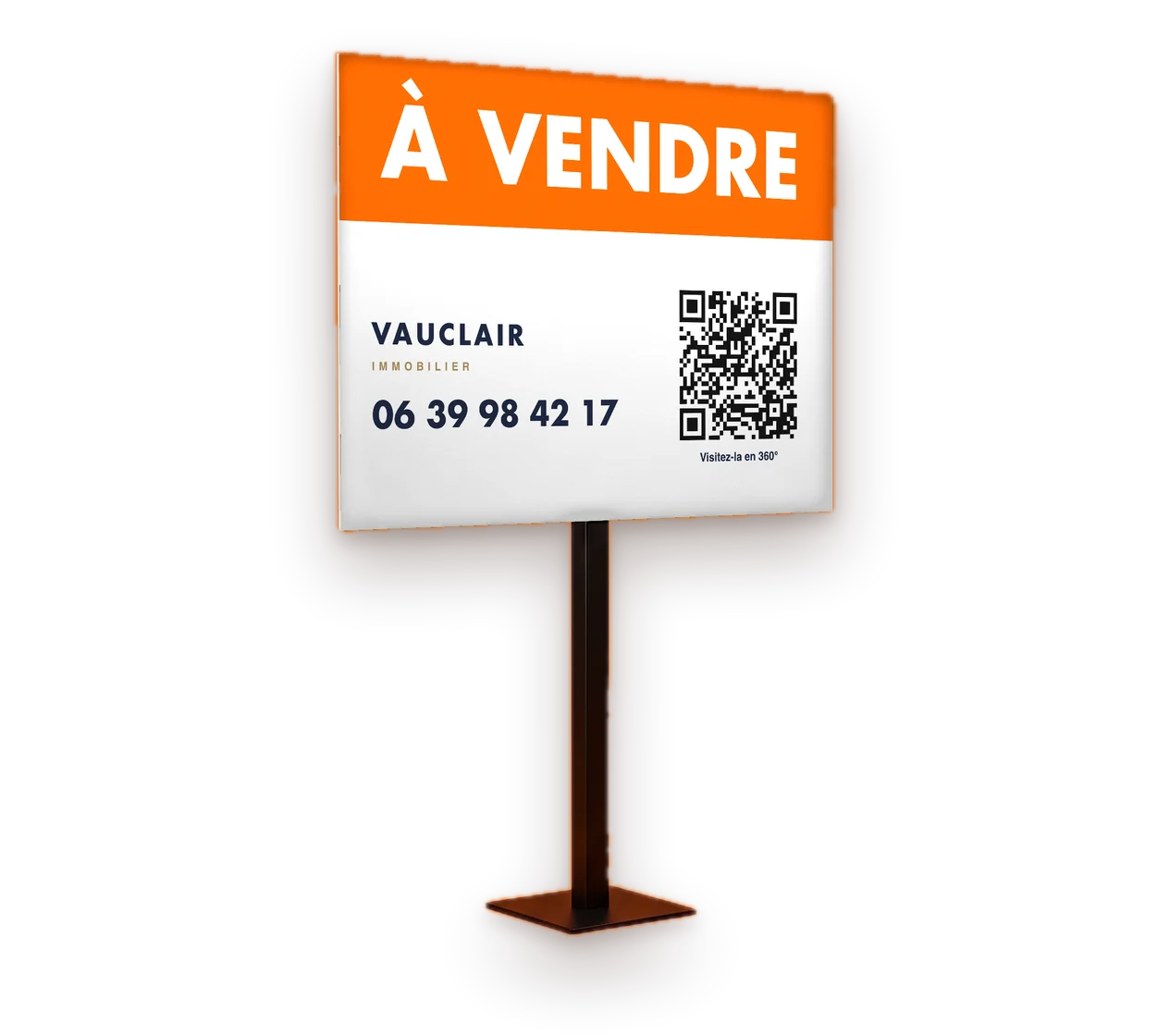 Panneau « À vendre » avec un code QR vers la visite virtuelle