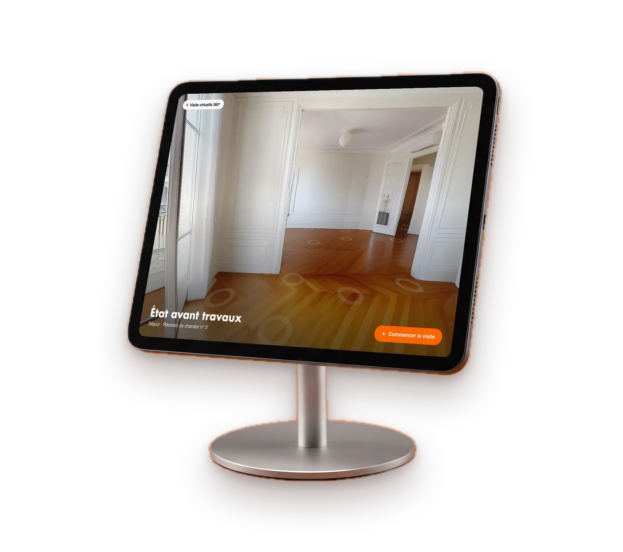 Tablette sur pied affichant une visite virtuelle