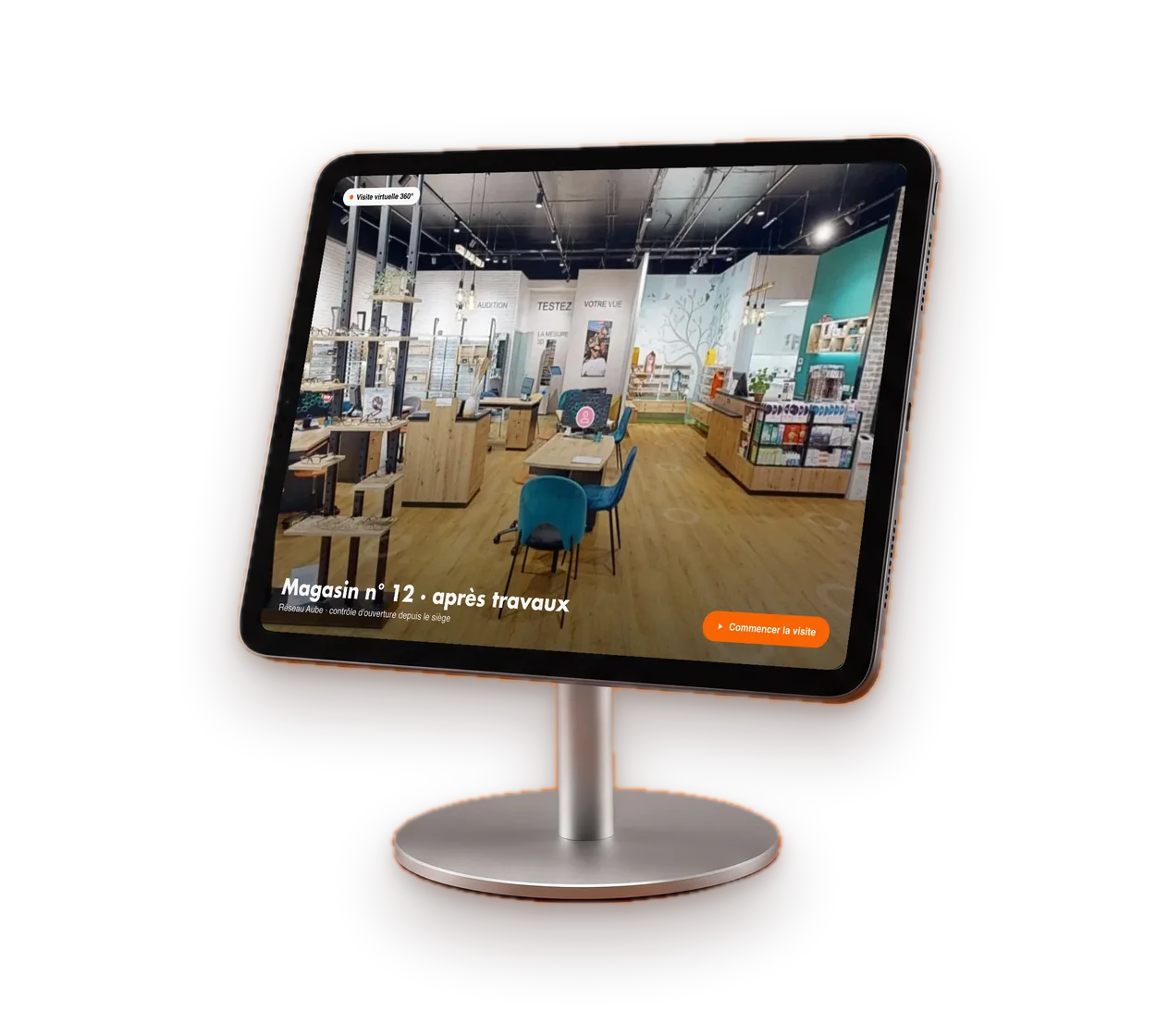 Tablette sur pied affichant une visite virtuelle