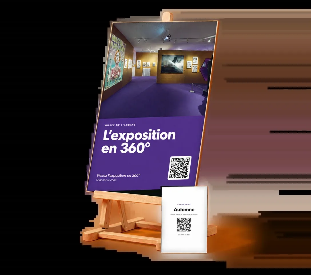 Affiche « L'exposition en 360° » avec un code QR vers la visite