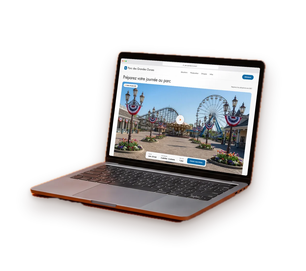 Laptop showing an organisation’s website with its virtual tour embedded