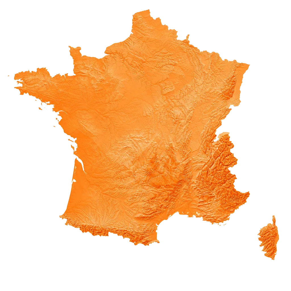 Relief map of France in the brand's orange